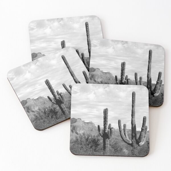 Item preview, Superstition Mountains with Saguaros - Black and white designed and sold by AzHammock.