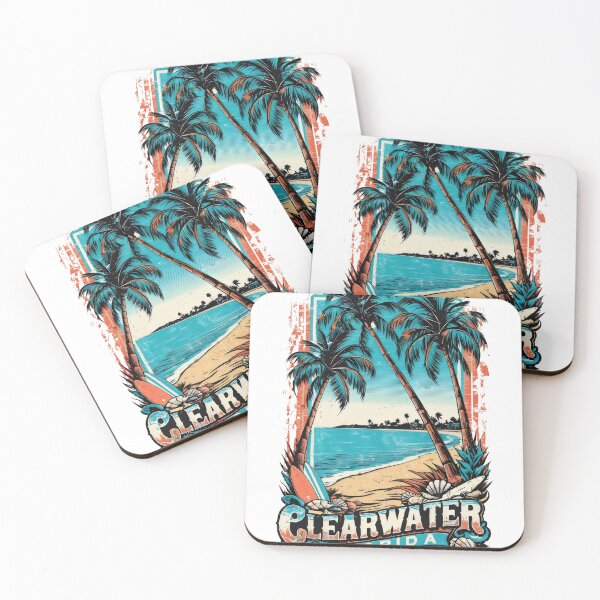 Artikelvorschau, Clearwater Florida Vintage Beach Design – Palmen, Surfbretter und Küstenstimmung entworfen und verkauft von WarFX Designs.