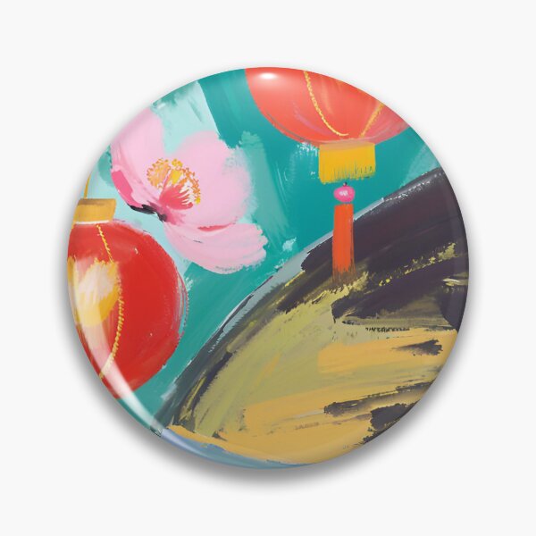 Item preview, Lunar New Year Serenity: Vibrant Red Lanterns and Blossoms by the Blue-Green Pond designed and sold by InspiredCreatives.