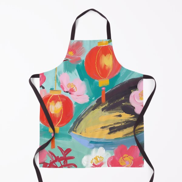 Item preview, Lunar New Year Serenity: Vibrant Red Lanterns and Blossoms by the Blue-Green Pond designed and sold by InspiredCreatives.