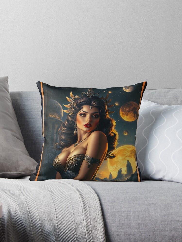 Cosmic Elegance Of Celasia, Enchanting Queen Of The Planet Metara AI Concept Art by Xzendor7 | Her Beauty Shines In The Darkness 4 Cosmic Elegance Of Celasia, Enchanting Queen Of The Planet Metara Mesmerizing AI Concept Art by Xzendor7 Decorative Art Print Throw Pillow