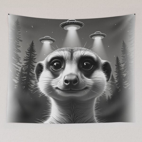 Item preview, Meerkat UFO Animal Selfie: A fun and hilarious pattern featuring animals taking selfies with aliens during an unexpected encounter. designed and sold by Grang Art Artistic Designs.