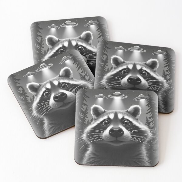 Item preview, Racoon UFO Animal Selfie: A fun and hilarious pattern featuring animals taking selfies with aliens during an unexpected encounter. designed and sold by Grang Art Artistic Designs.