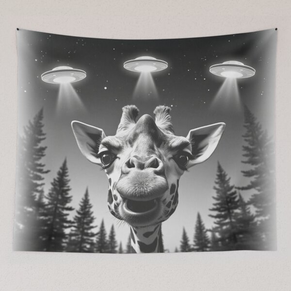Item preview, Giraffe UFO Selfie Animal: A fun and hilarious pattern featuring animals taking selfies with aliens during an unexpected encounter. designed and sold by Grang Art Artistic Designs.