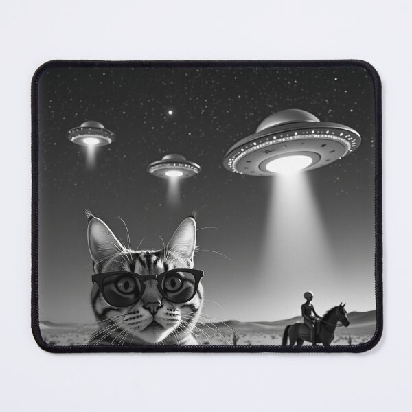 Item preview, Cool Tabby Cat UFO Alien on Horseback Animal Selfie: A fun and hilarious pattern featuring animals taking selfies with aliens during an unexpected encounter. designed and sold by Grang Art Artistic Designs.