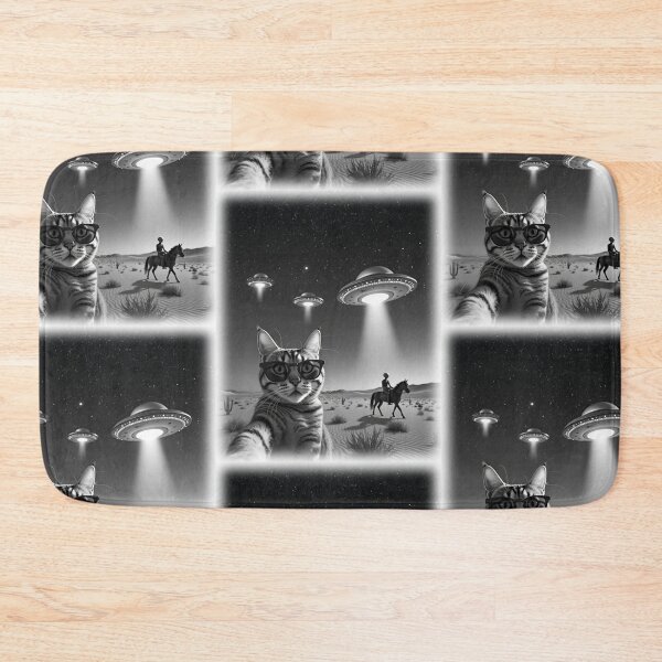 Item preview, Cool Tabby Cat UFO Alien on Horseback Animal Selfie: A fun and hilarious pattern featuring animals taking selfies with aliens during an unexpected encounter. designed and sold by Grang Art Artistic Designs.