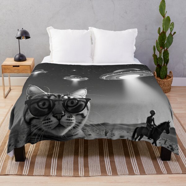 Item preview, Cool Tabby Cat UFO Alien on Horseback Animal Selfie: A fun and hilarious pattern featuring animals taking selfies with aliens during an unexpected encounter. designed and sold by Grang Art Artistic Designs.