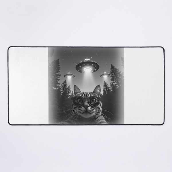 Item preview, Cool Tabby Cat UFO Animal Selfie: A fun and hilarious pattern featuring animals taking selfies with aliens during an unexpected encounter. designed and sold by Grang Art Artistic Designs.