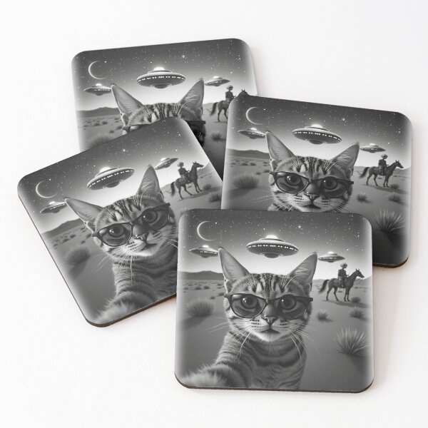 Item preview, Chilled Tabby Cat UFO Alien on Horseback Abduction Animal Selfie: A fun and hilarious pattern featuring animals taking selfies with aliens during an unexpected encounter. designed and sold by Grang Art Artistic Designs.