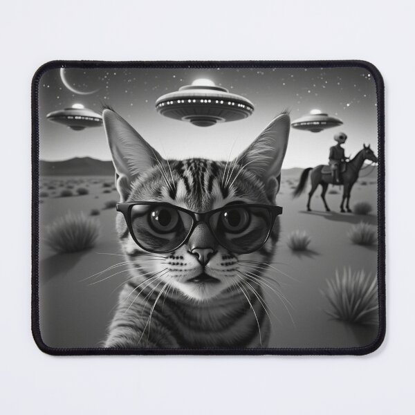 Item preview, Chilled Tabby Cat UFO Alien on Horseback Abduction Animal Selfie: A fun and hilarious pattern featuring animals taking selfies with aliens during an unexpected encounter. designed and sold by Grang Art Artistic Designs.