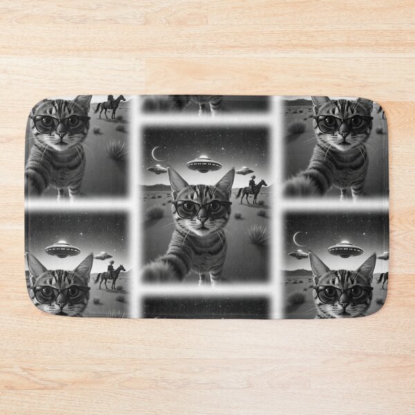Item preview, Chilled Tabby Cat UFO Alien on Horseback Abduction Animal Selfie: A fun and hilarious pattern featuring animals taking selfies with aliens during an unexpected encounter. designed and sold by Grang Art Artistic Designs.