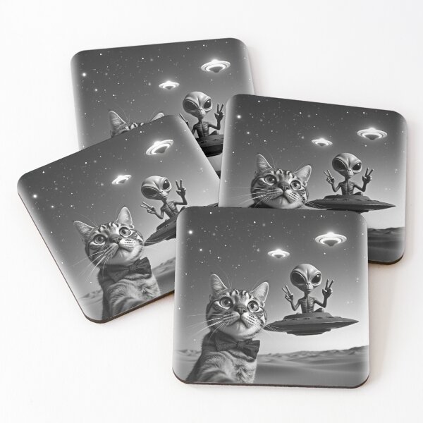 Item preview, Chilled Tabby Cat UFO Alien Abduction Animal Selfie: A fun and hilarious pattern featuring animals taking selfies with aliens during an unexpected encounter. designed and sold by Grang Art Artistic Designs.