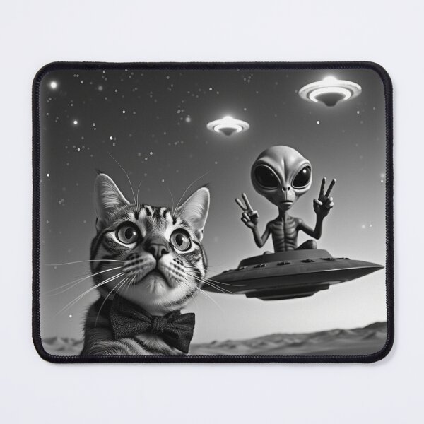 Item preview, Chilled Tabby Cat UFO Alien Abduction Animal Selfie: A fun and hilarious pattern featuring animals taking selfies with aliens during an unexpected encounter. designed and sold by Grang Art Artistic Designs.