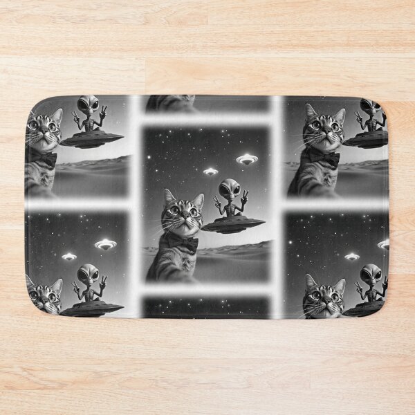 Item preview, Chilled Tabby Cat UFO Alien Abduction Animal Selfie: A fun and hilarious pattern featuring animals taking selfies with aliens during an unexpected encounter. designed and sold by Grang Art Artistic Designs.