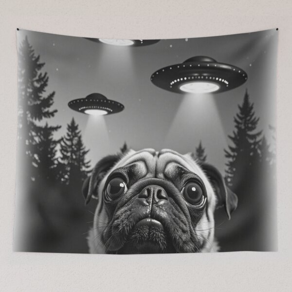 Item preview, French Bulldog Alien Abductions Selfie: A fun and hilarious pattern featuring animals taking selfies with aliens during an unexpected encounter. designed and sold by Grang Art Artistic Designs.