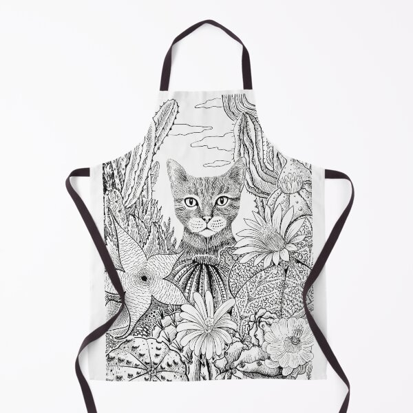 Item preview, Cat & Cacti (B&W version) designed and sold by SpaceCatVisions.