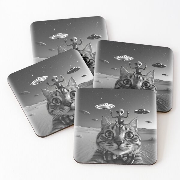 Item preview, Cool Tabby Cat UFO With Alien Abduction Animal Selfie: A fun and hilarious pattern featuring animals taking selfies with aliens during an unexpected encounter. designed and sold by Grang Art Artistic Designs.