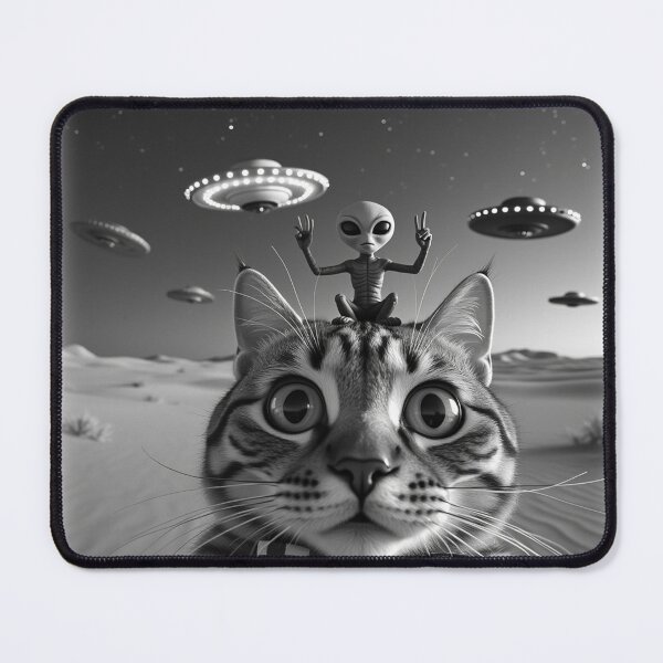 Item preview, Cool Tabby Cat UFO With Alien Abduction Animal Selfie: A fun and hilarious pattern featuring animals taking selfies with aliens during an unexpected encounter. designed and sold by Grang Art Artistic Designs.