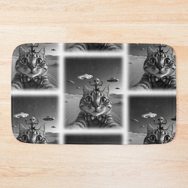 Item preview, Cool Tabby Cat UFO With Alien Abduction Animal Selfie: A fun and hilarious pattern featuring animals taking selfies with aliens during an unexpected encounter. designed and sold by Grang Art Artistic Designs.