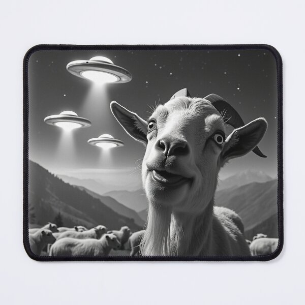 Item preview, Chilled Goat UFO Animal Selfie: A fun and hilarious pattern featuring animals taking selfies with aliens during an unexpected encounter. designed and sold by Grang Art Artistic Designs.