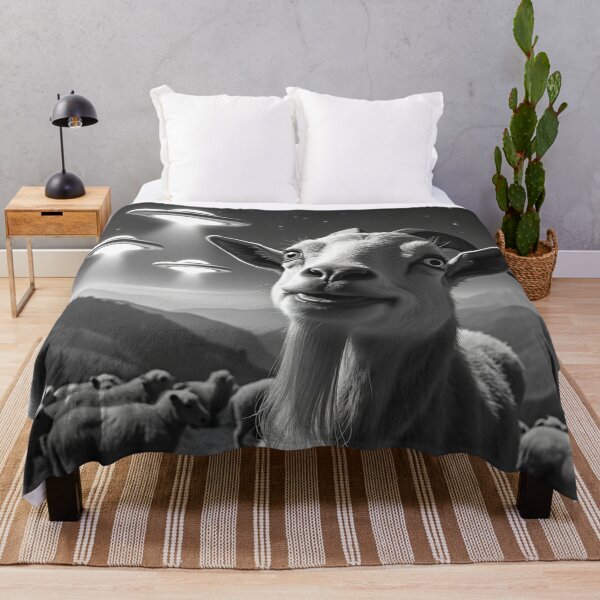 Item preview, Chilled Goat UFO Animal Selfie: A fun and hilarious pattern featuring animals taking selfies with aliens during an unexpected encounter. designed and sold by Grang Art Artistic Designs.