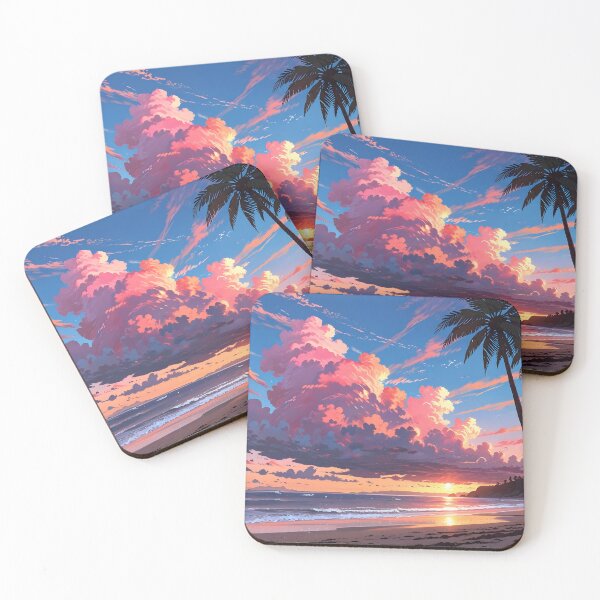 Item preview, Sunset Beach Landscape with Palm Trees Anime Style designed and sold by Landscape-Anime.
