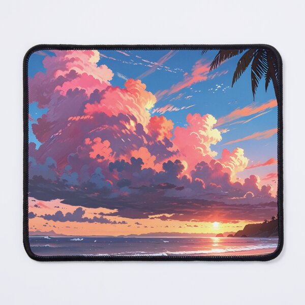 Item preview, Sunset Beach Landscape with Palm Trees Anime Style designed and sold by Landscape-Anime.