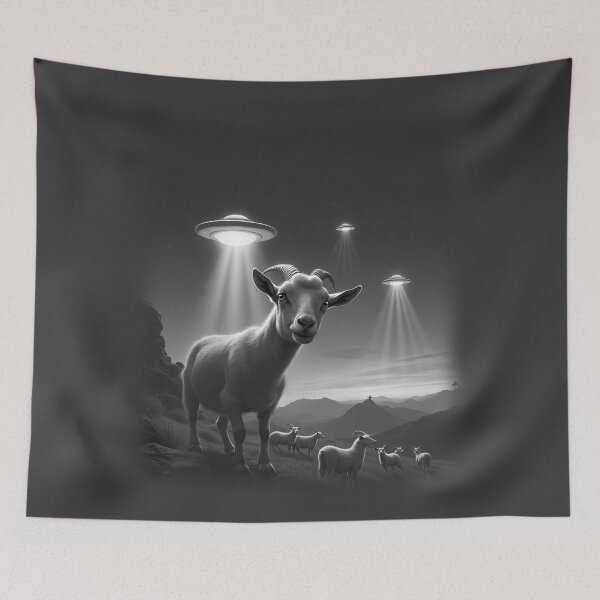 Item preview, Cool Goat on Mountainside With UFOs Animal Selfie: A fun and hilarious pattern featuring animals taking selfies with aliens during an unexpected encounter. designed and sold by Grang Art Artistic Designs.