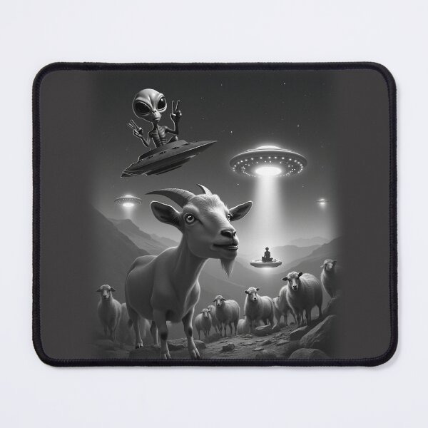 Item preview, Cool Alien with Goat UFO Animal Selfie: A fun and hilarious pattern featuring animals taking selfies with aliens during an unexpected encounter. designed and sold by Grang Art Artistic Designs.