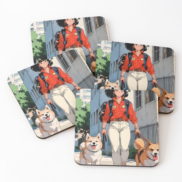 Item preview, Woman walking with her dogs 80s retro anime designed and sold by 1998Tienda.