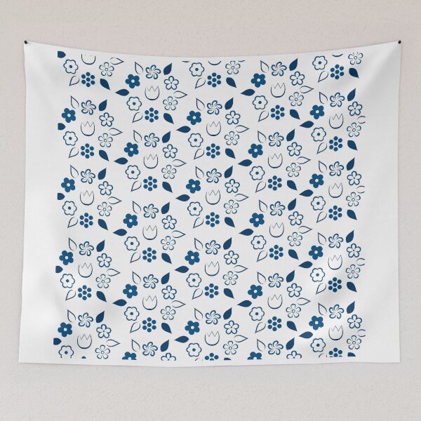 Item preview, Whimsical Floral Dark Blue Spring Flower Lattice Pattern designed and sold by amgraphics.