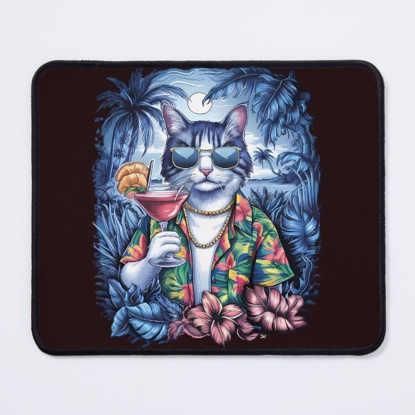 Item preview, Tropical Cool Cat in Sunglasses with Cocktail and Palm Trees designed and sold by NileNova.
