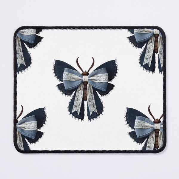 Item preview, Denim Moth x Butterfly Fusion Bow - Elegance in Textiles and Nature - Pattern designed and sold by pixelated_echoes.