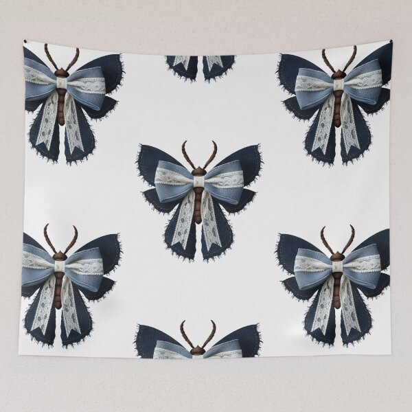 Item preview, Denim Moth x Butterfly Fusion Bow - Elegance in Textiles and Nature - Pattern designed and sold by pixelated_echoes.