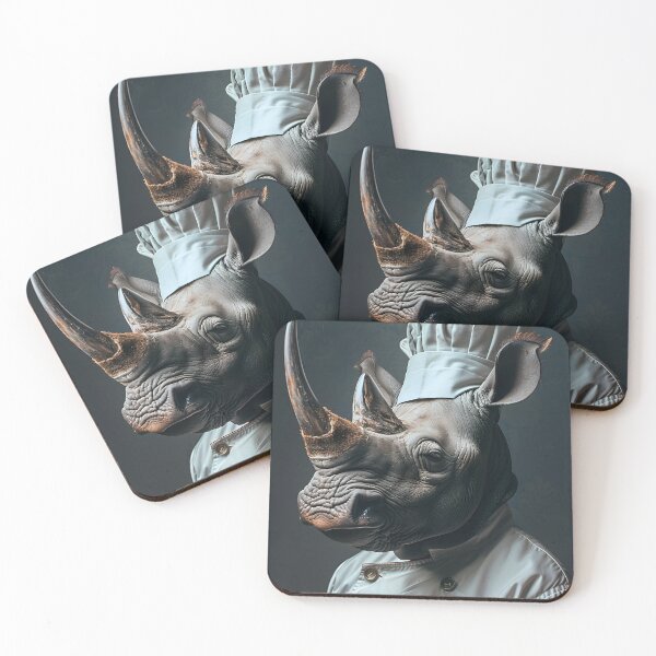 Item preview, Rhino chef in full uniform with a chef's hat designed and sold by Artessie.