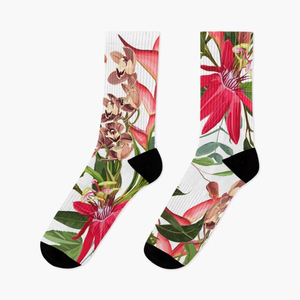 Item preview, Floral Seamless Pattern with tropical red flowers and eucalyptus leaves.  designed and sold by MatyKotiv.