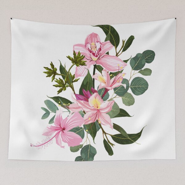 Item preview, Hand drawn illustration of a beautiful pink tropical flowers, eucaliptus branch bouquet. designed and sold by MatyKotiv.