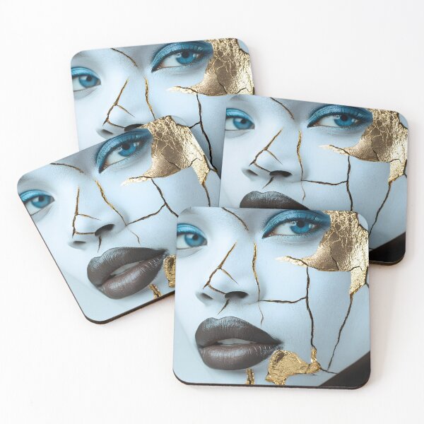 Item preview, Portrait with Gold Cracks and Blue Accents on Face designed and sold by Artessie.