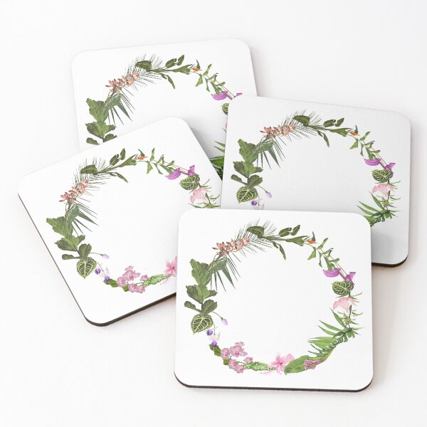 Item preview, Circle wreath with green tropical leaves and flowers on white background. designed and sold by MatyKotiv.