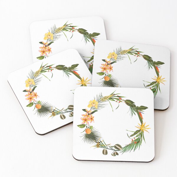 Item preview, Circle wreath with green tropical leaves and flowers. designed and sold by MatyKotiv.