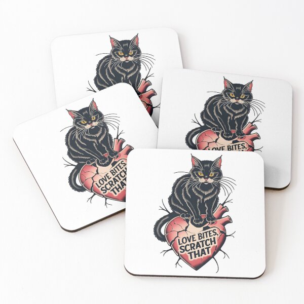 Item preview, Cat on Broken Heart Drawing - "Love Bites" designed and sold by Tattee.