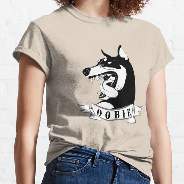 Doberman Pinscher Head & Banner in Black and White Classic T-Shirt