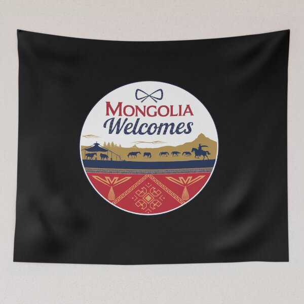 Item preview, Mongolia Welcomes Flag Map Ulaanbaatar, steppe, Gobi designed and sold by AnimalsDH305.