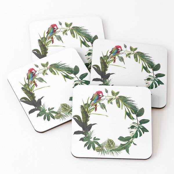 Item preview, Circle wreath with green tropical leaves, red parrot bird. designed and sold by MatyKotiv.