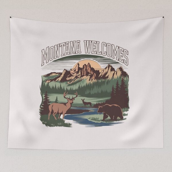 Item preview, Montana Welcomes Flag Map Yellowstone National Park, Rocky Mountains designed and sold by AnimalsDH305.