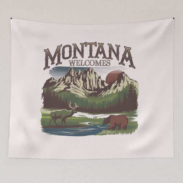 Item preview, Montana Welcomes Flag Map Yellowstone National Park, Rocky Mountains designed and sold by AnimalsDH305.