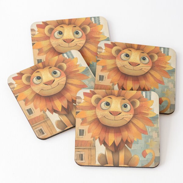 Item preview, Whimsical lion with flower mane in urban setting art designed and sold by Artessie.