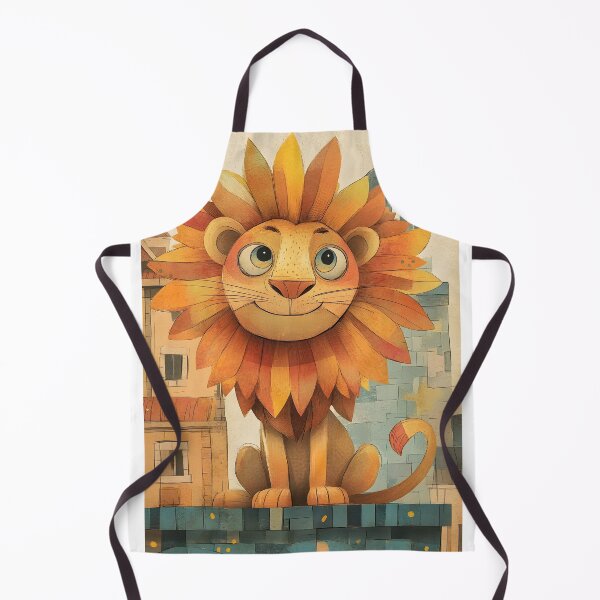 Item preview, Whimsical lion with flower mane in urban setting art designed and sold by Artessie.