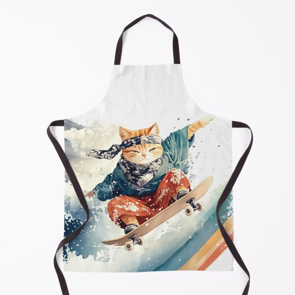 Item preview, Maneki-neko, Japanese cat skateboarder riding the waves, cat adventure! designed and sold by Hadarita.
