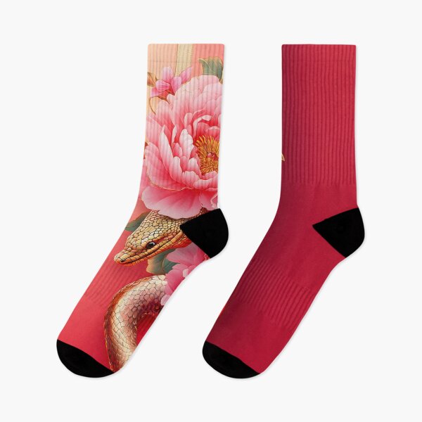 Item preview, Red background with floral snake designed and sold by anytka.